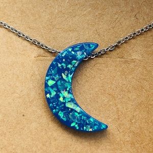 Opal Moon Necklace dark blue